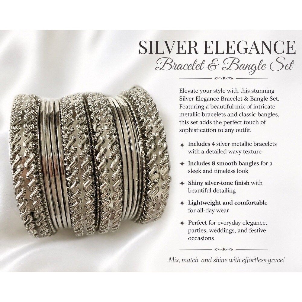 SILVER ELEGANCE Bracelet & Bangle Set- Fashion Jewelry for Women